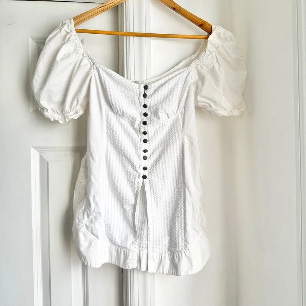 Anthro Maeve Puff Sleeve Sweetheart Top